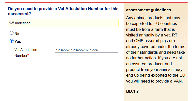 Vet Attestation Numbers required from 13th December